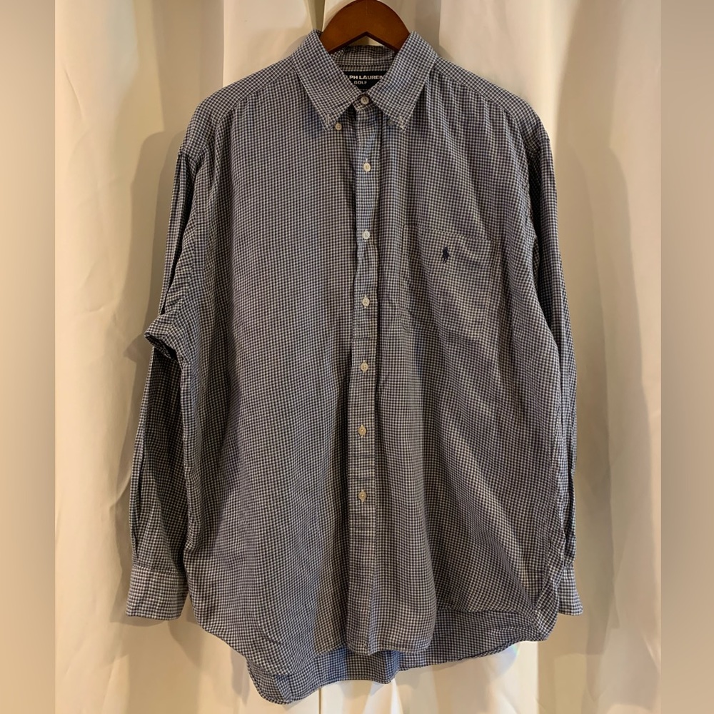 Ralph Lauren Golf Tilden LS Polo Large Blue White Gingham Check